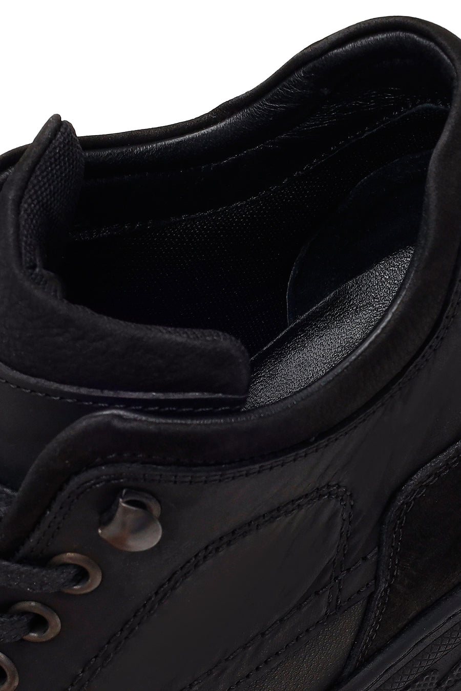 Male Black Lace-Up Chunky-Soled Nubuck Leather Casual Boots