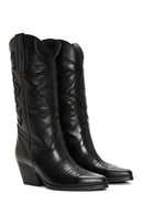 Women's Black Leather Heeled Cowboy Boots | Derimod