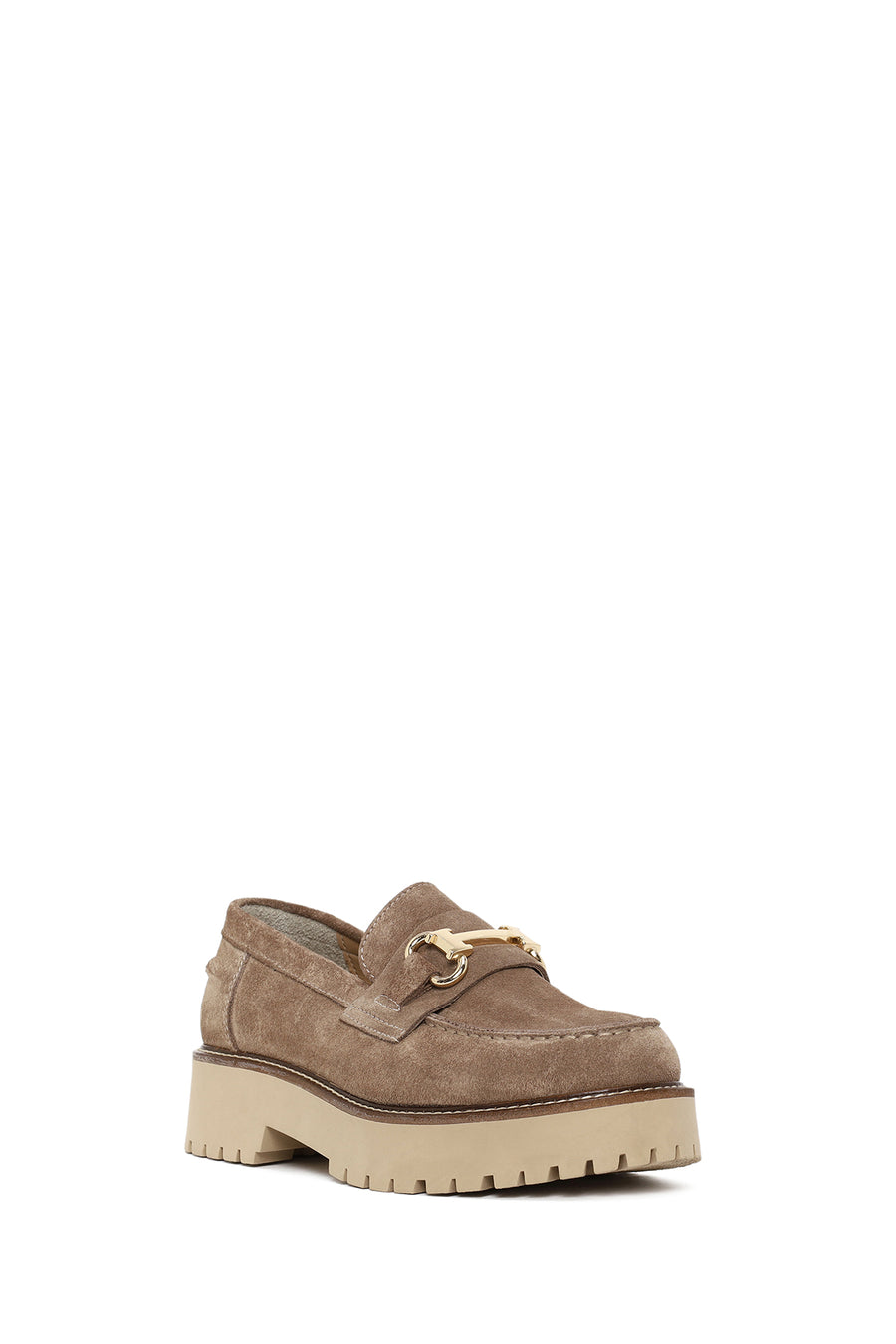 Woman Beige Thick-Soled Suede Leather Loafer