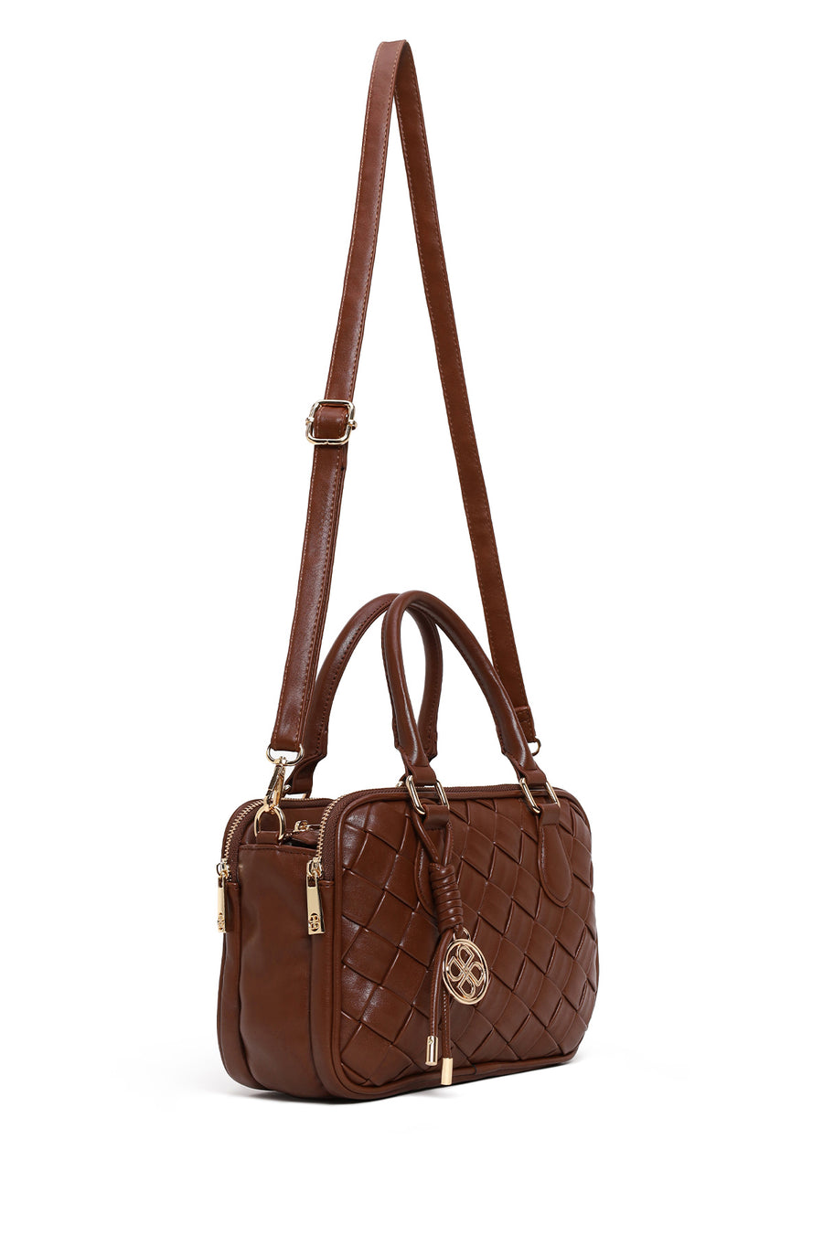 Woman Brown Braided Long-Strap Shoulder Bag