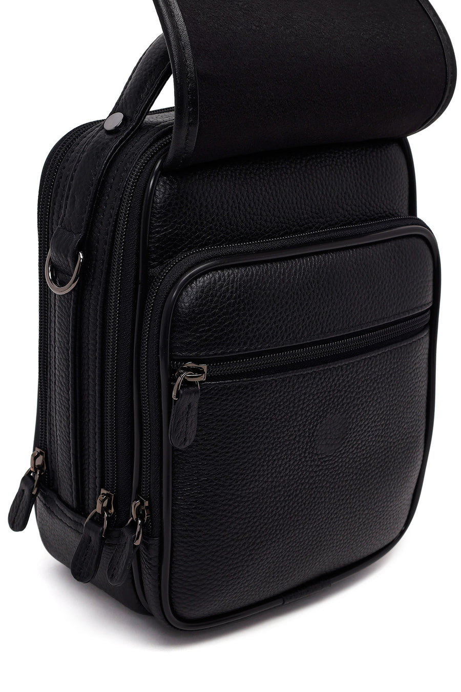 Male Black Long Strap Leather Mini Handbag