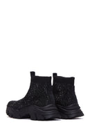 Women's Black Stone Thick Sole High Top Sneaker | Derimod