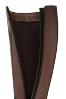 Woman Brown Zippered Chunky Heels Leather Boot | Derimod