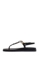 Women's Black Buckle Thong Leather Sandals | Derimod