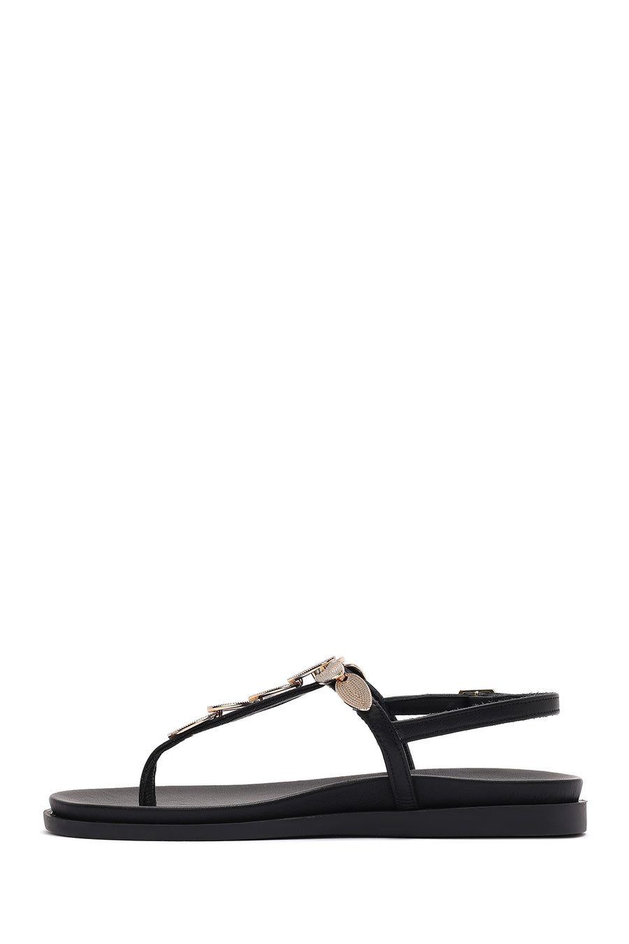 Women's Black Buckle Thong Leather Sandals
