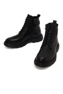 Male Black Lace-Up Zip Closure Thick-Soled Leather Casual Boots | Derimod