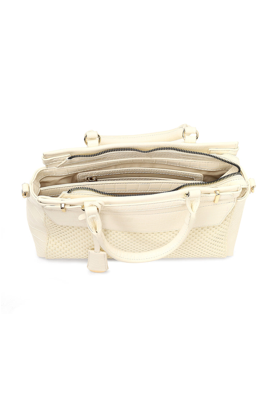 Women's Cream Long Strap Patterned Shoulder Bag