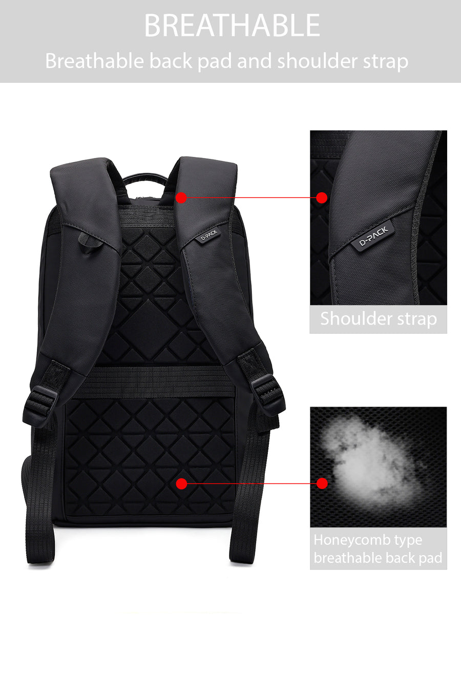D-Pack Unisex Black Technological Fabric Backpack