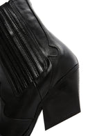 Women's Black Leather Cowboy Western Heeled Boots | Derimod
