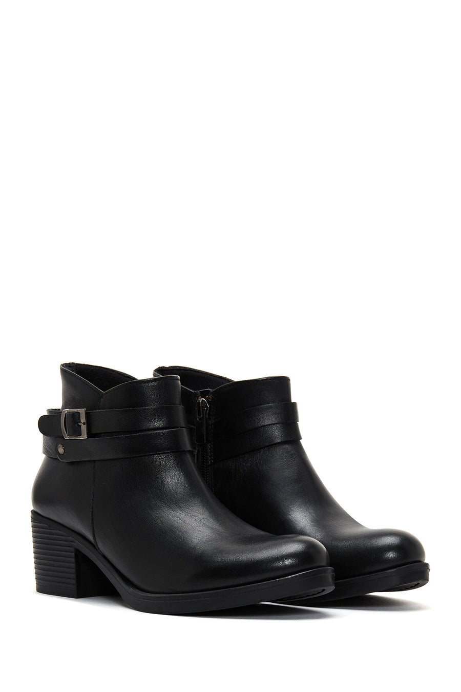 Women's Black Leather Heeled Bootie