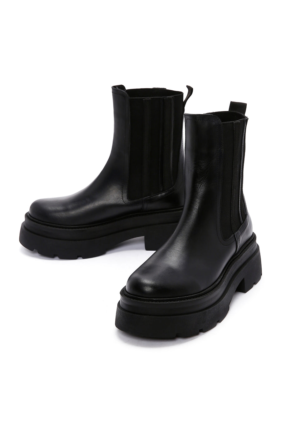 Women's Black Leather Thick Soled Chelsea Boots