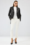 Lady Women's Black Short Leather Jacket | Derimod