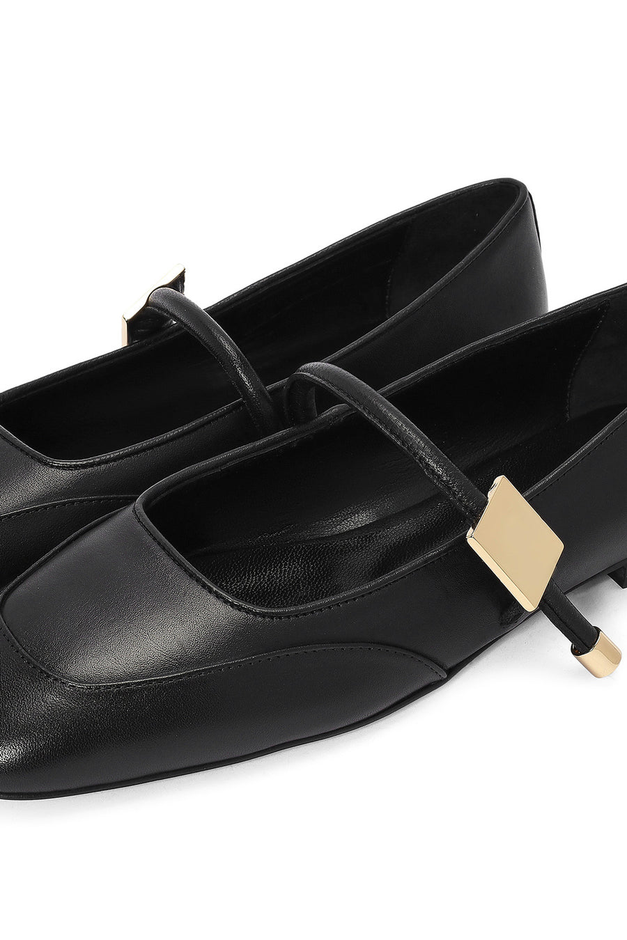 Women's Black Buckle Detailed Leather Ballerinas