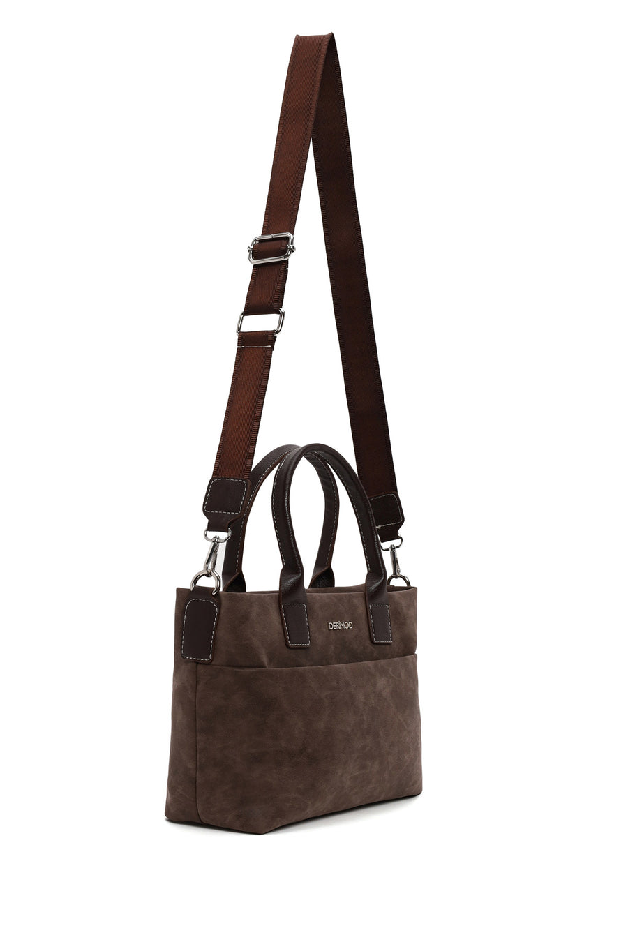 Woman Brown Long-Strap Nubuck Shoulder Bag