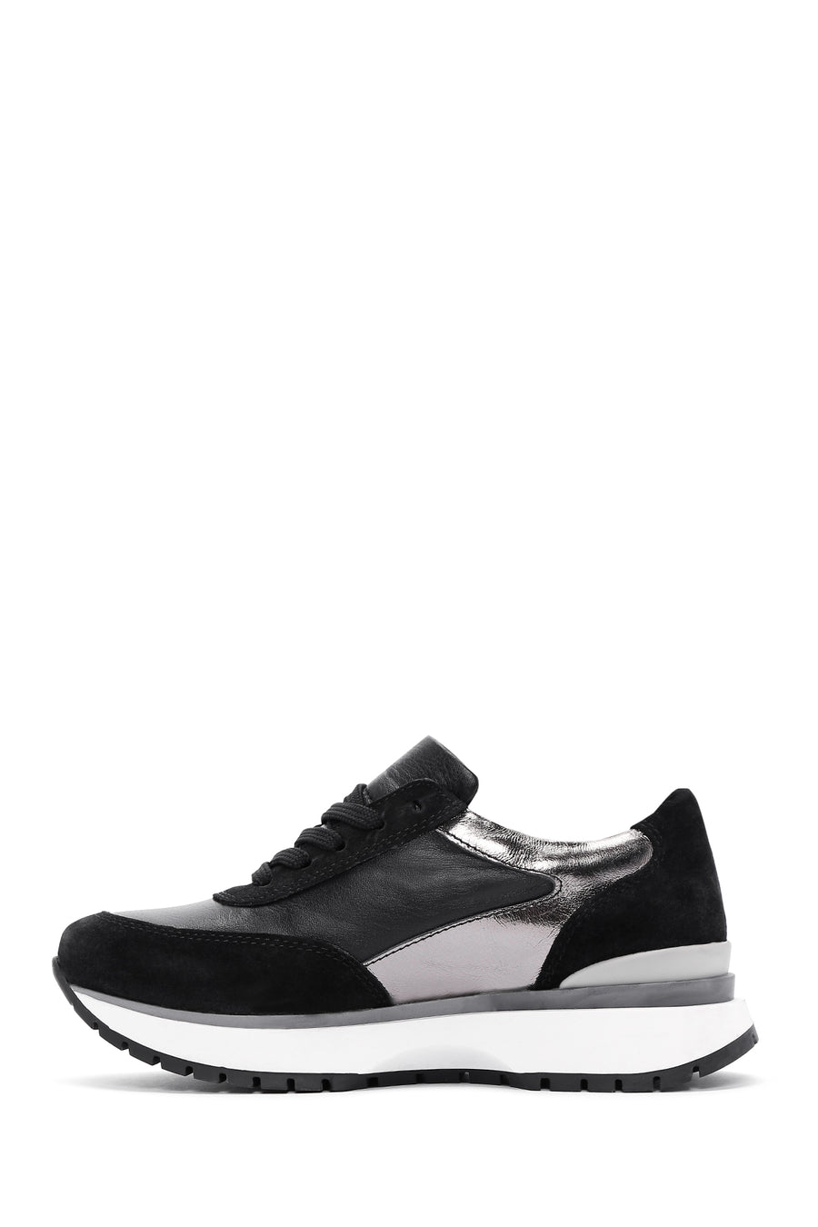 Women's Black Leather Suede Detailed Sneaker