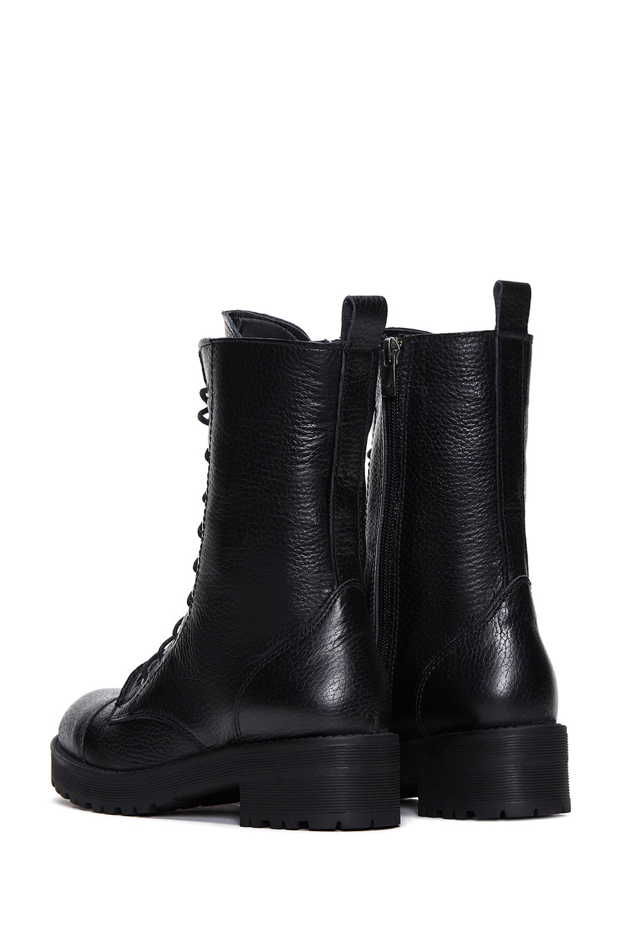 Women's Black Leather Zippered Boots