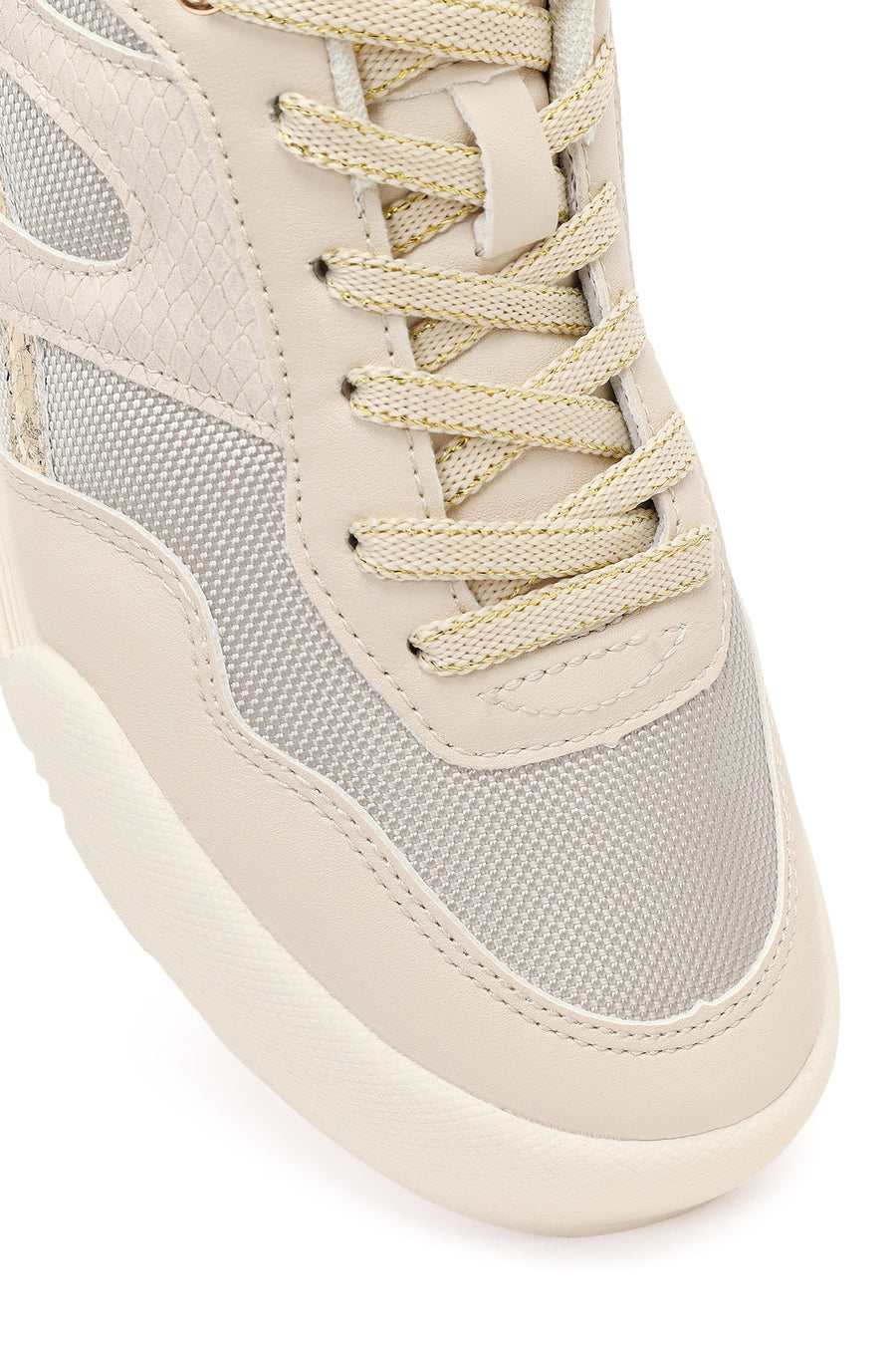 Women's Beige Lace-Up Sneakers