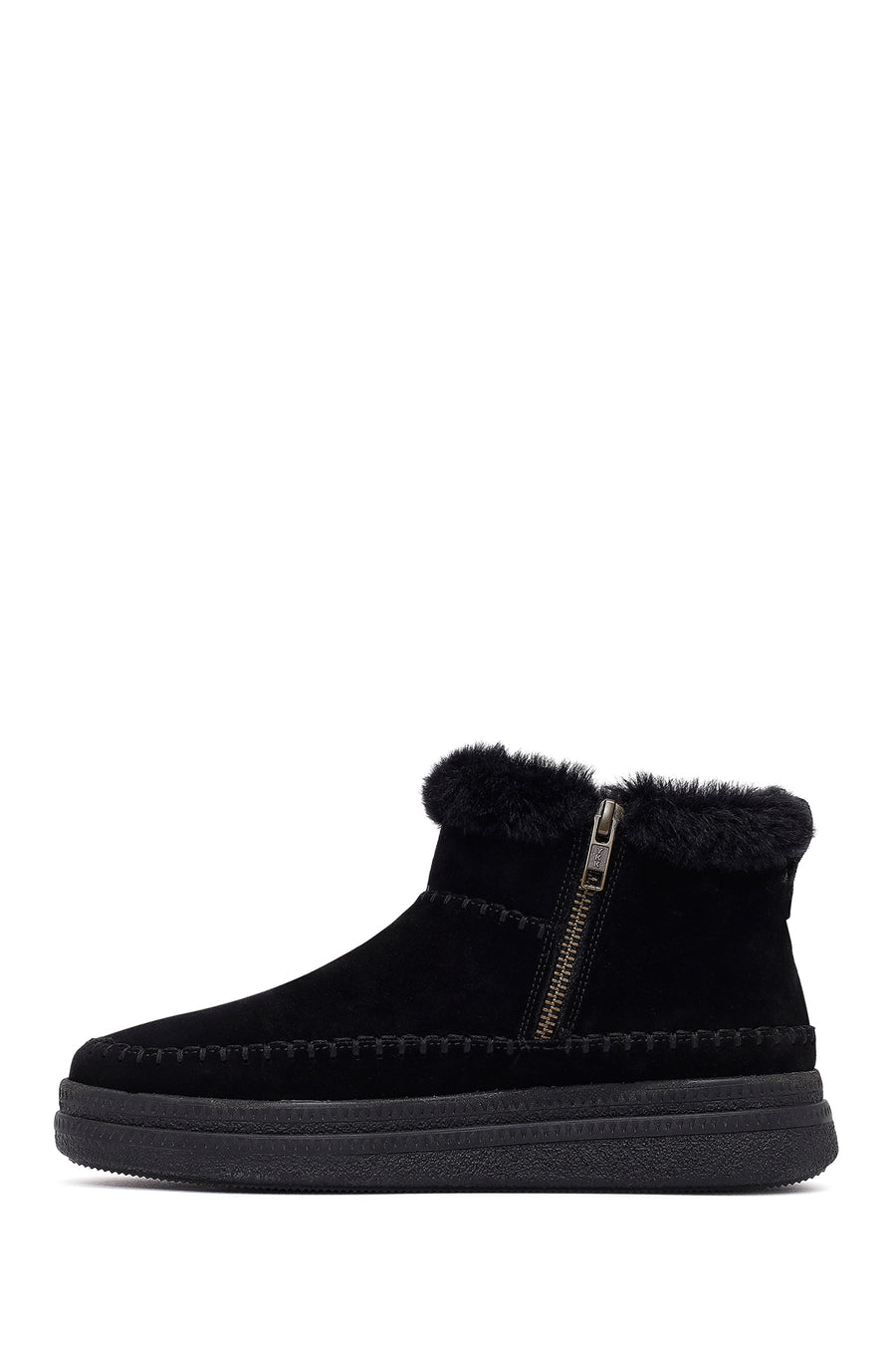 Woman Black Zip Closure Thick-Soled Suede Teddy Boots