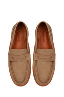 Men's Beige Chunky Sole Nubuck Leather Loafer | Derimod