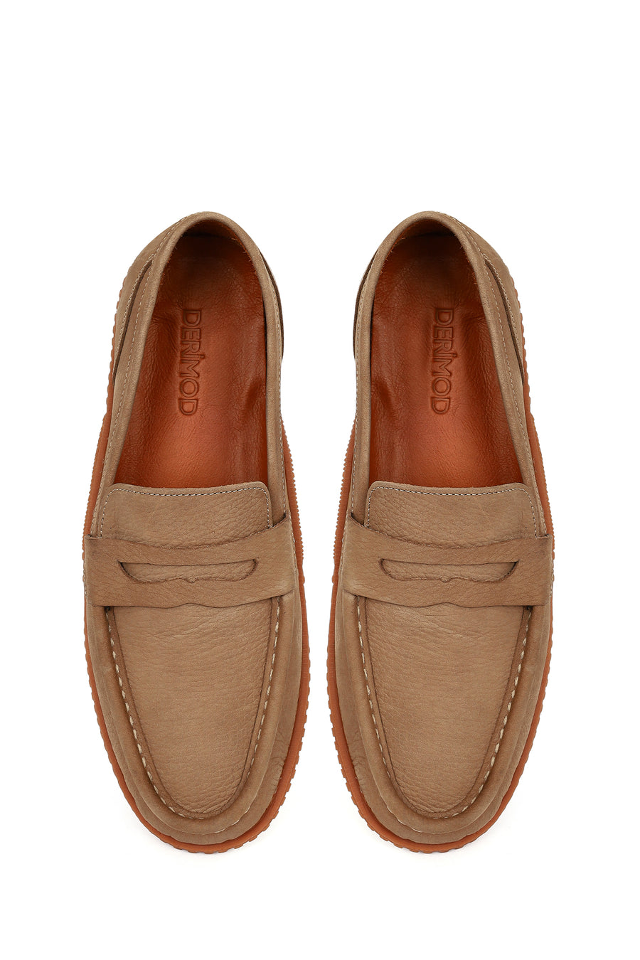 Men's Beige Chunky Sole Nubuck Leather Loafer