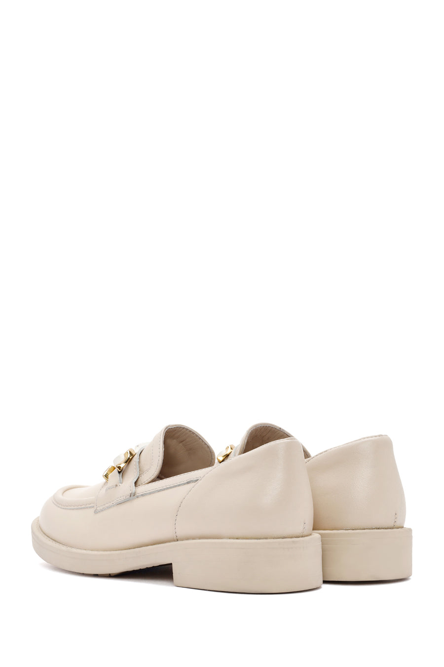 Women's Beige Buckle Detailed Leather Masculine Loafer