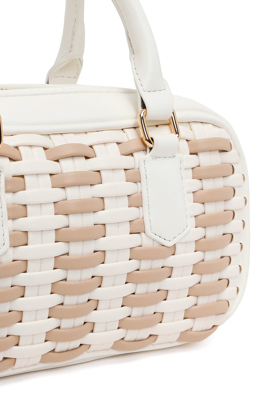 Woman White Long-Strap Braided Mini Shoulder Bag