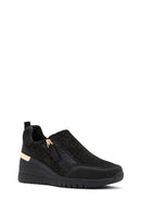 Derimod Zero Women's Black Zippered Wedge Heel Fabric Sneakers | Derimod