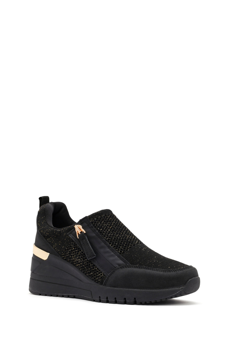 Derimod Zero Women's Black Zippered Wedge Heel Fabric Sneakers