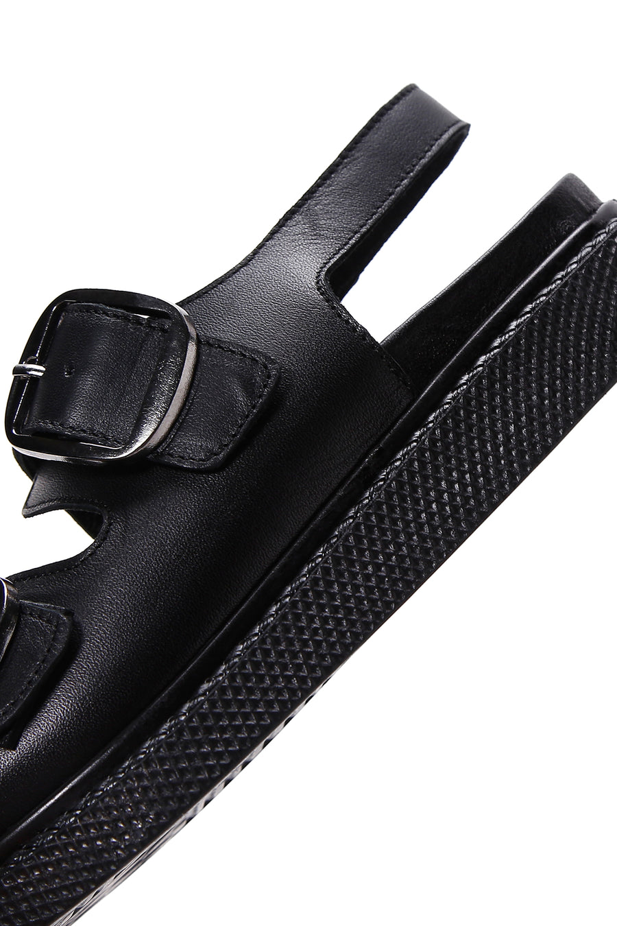 Women's Black Leather Double Buckle Comfort Sandals