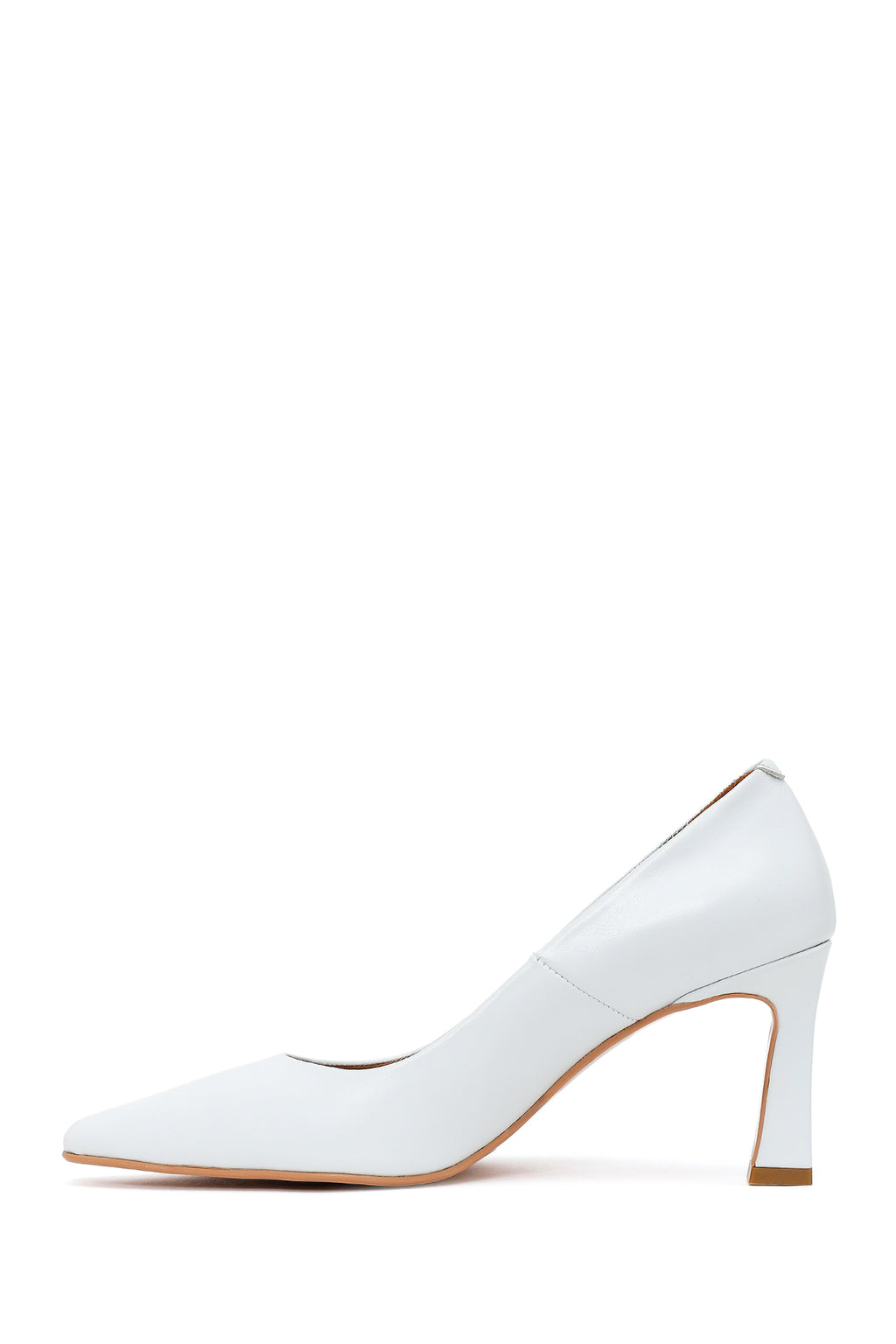 Kadın Beyaz Kalın Topuklu Deri Stiletto