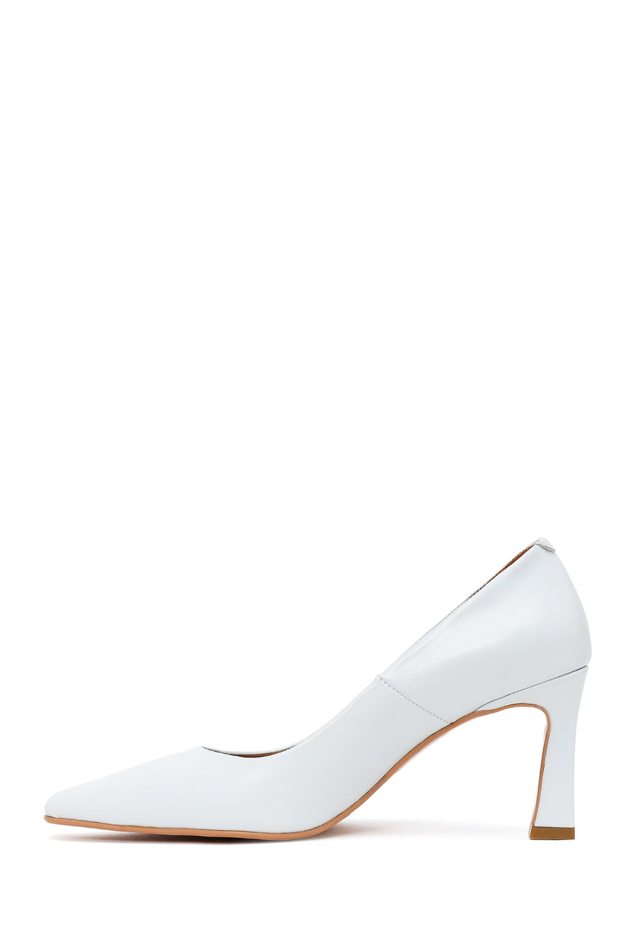 Kadın Beyaz Kalın Topuklu Deri Stiletto