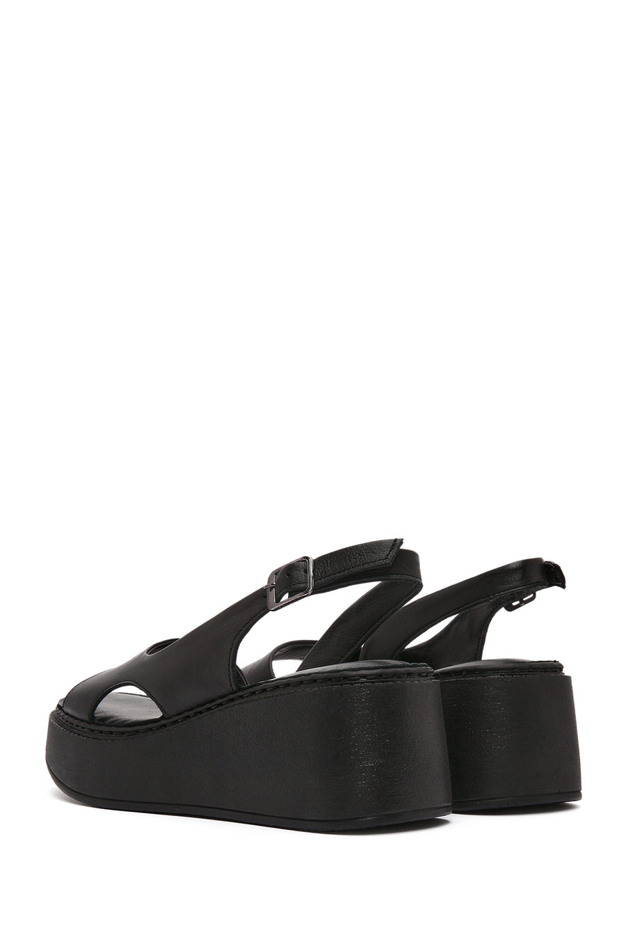 Women's Black Thick Soled Leather Comfort Sandals