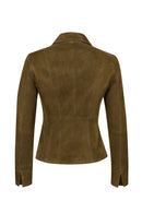 Lara Woman Green Short Suede Leather Jacket | Derimod
