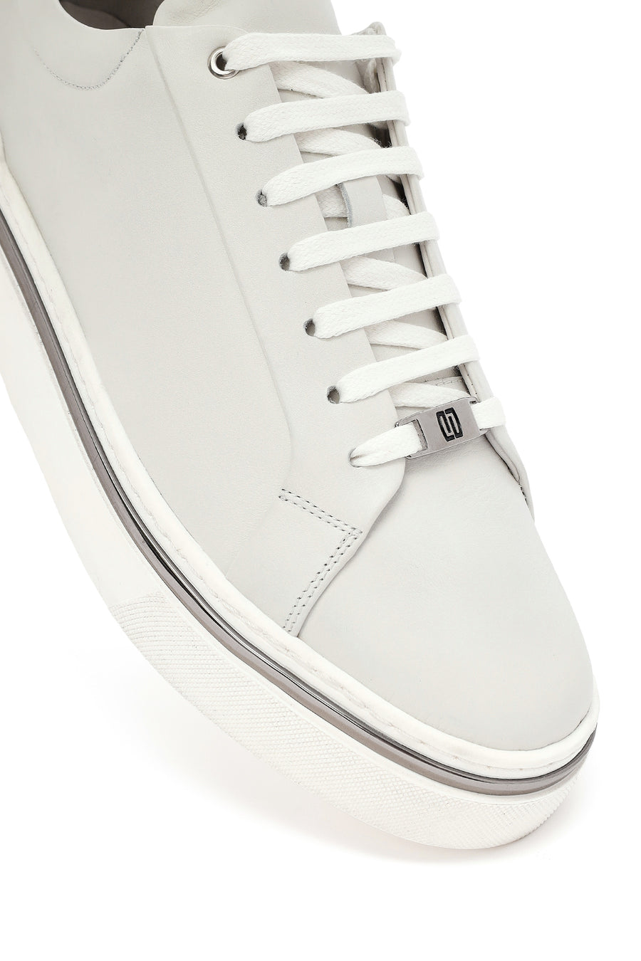 Men's White Lace-Up Leather Sneakers