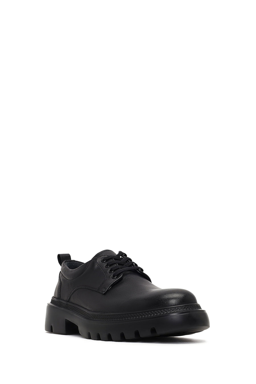 Men's Black Lace-Up Thick-Soled Leather Casual Shoe