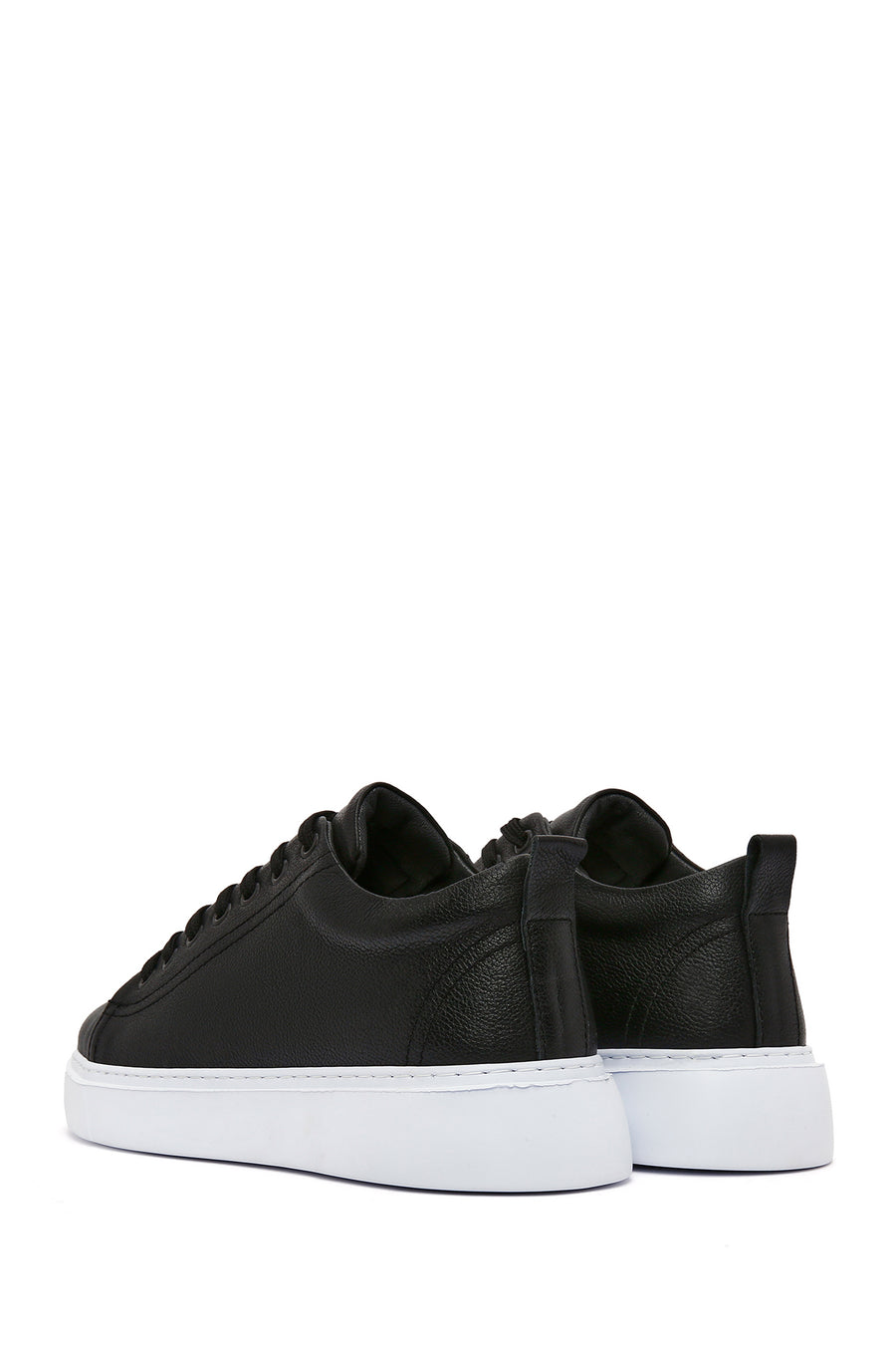Erkek Siyah Kalın Tabanlı Bağcıklı Deri Sneaker