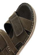 Men's Khaki Leather Sandals | Derimod