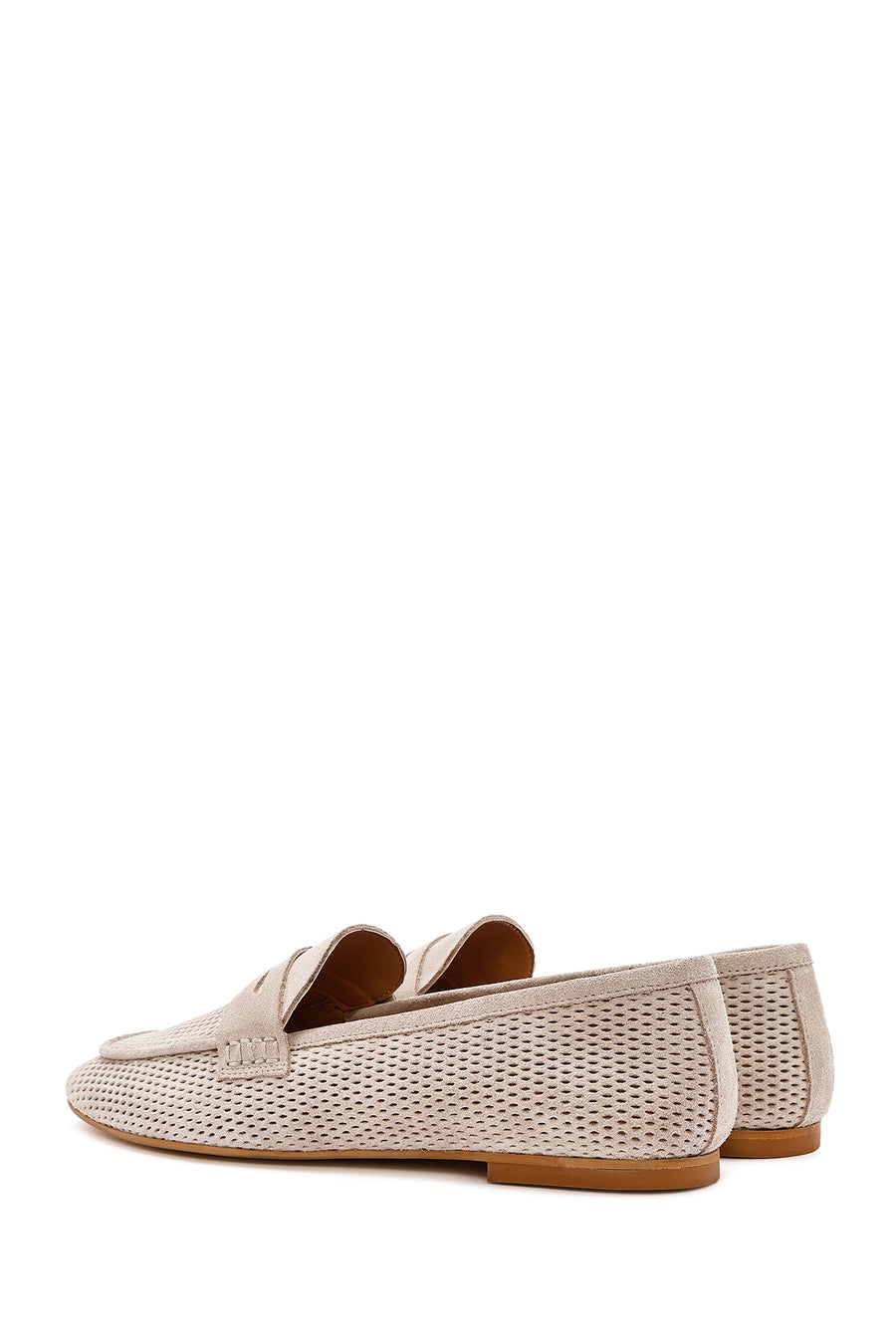 Women's Beige Mesh Suede Leather Loafer