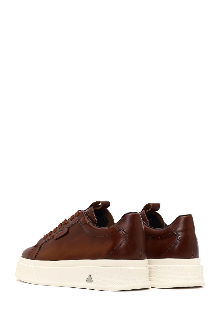 Male Brown Lace-Up Thick-Soled Leather Sneaker