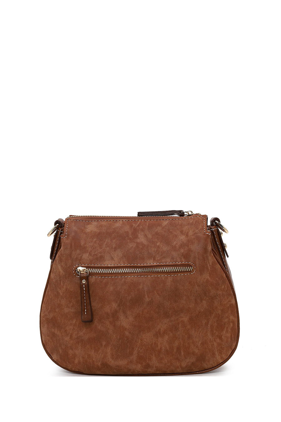 Woman Tobacco Long-Strap Nubuck Crossbody Bag