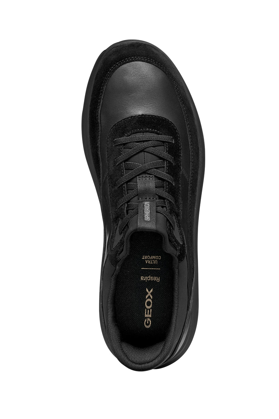 Geox Men Black U Spherica Plus A - Nappa+Suede Lace-Up Thick-Soled Suede Sneaker