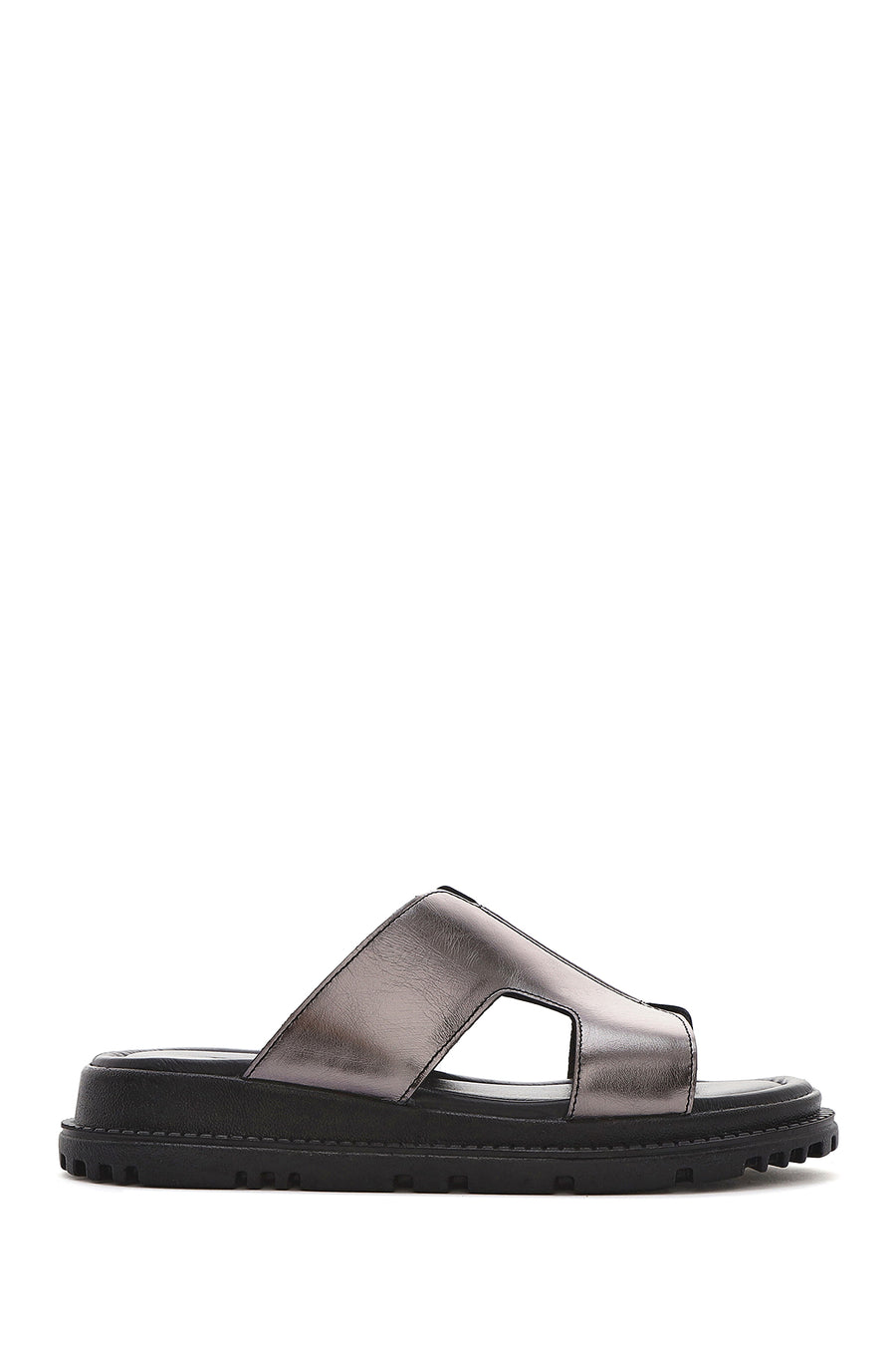 
Women's Anthracite Thick Sole Metallic Leather Slippers
 25SFD300532 | Derimod