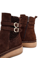 Woman Brown Zippered Suede Leather Teddy Bot | Derimod