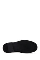 Women's Black Chain Detailed Leather Masculine Loafer | Derimod