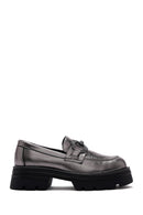 Women's Silver Leather Buckle Casual Loafer | Derimod