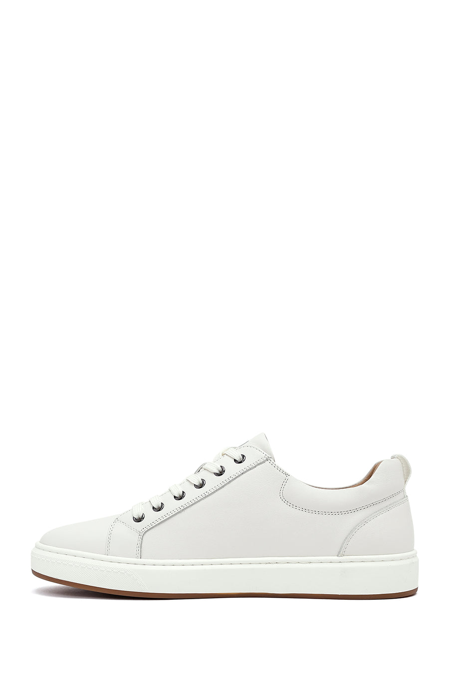 Men's White Lace-Up Leather Sneakers