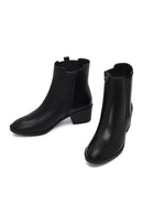 Women's Black Zippered Thick Heeled Leather Boot | Derimod