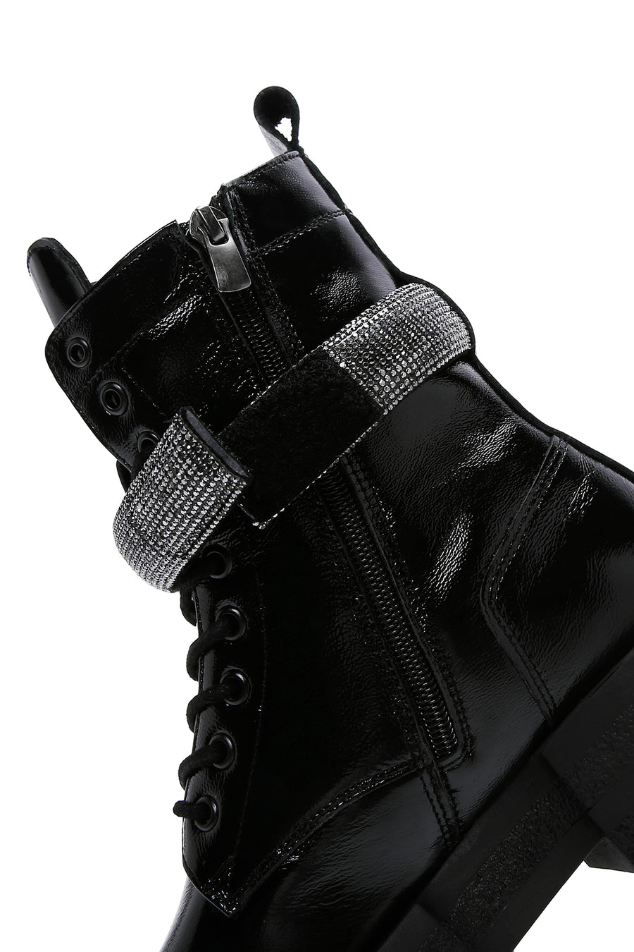 Women's Black Leather Stone Thick Soled Boots