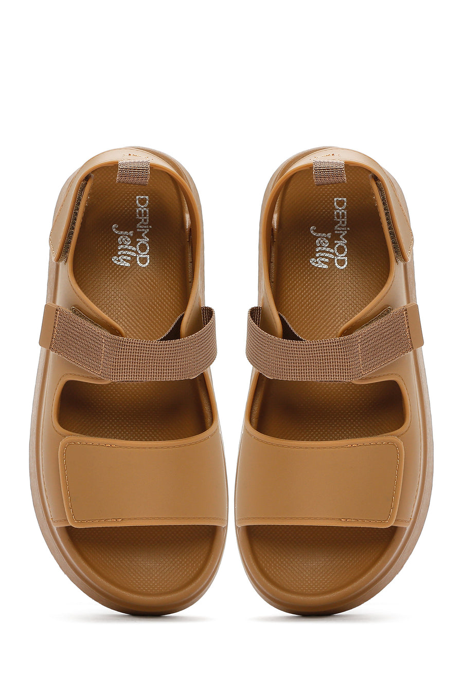 Women's Tan Strappy Thick Soled Jelly Sandals