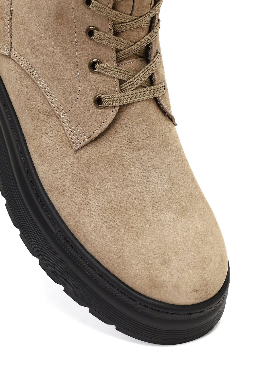 Men's Beige Lace-Up Thick-Soled Nubuck Leather Boots